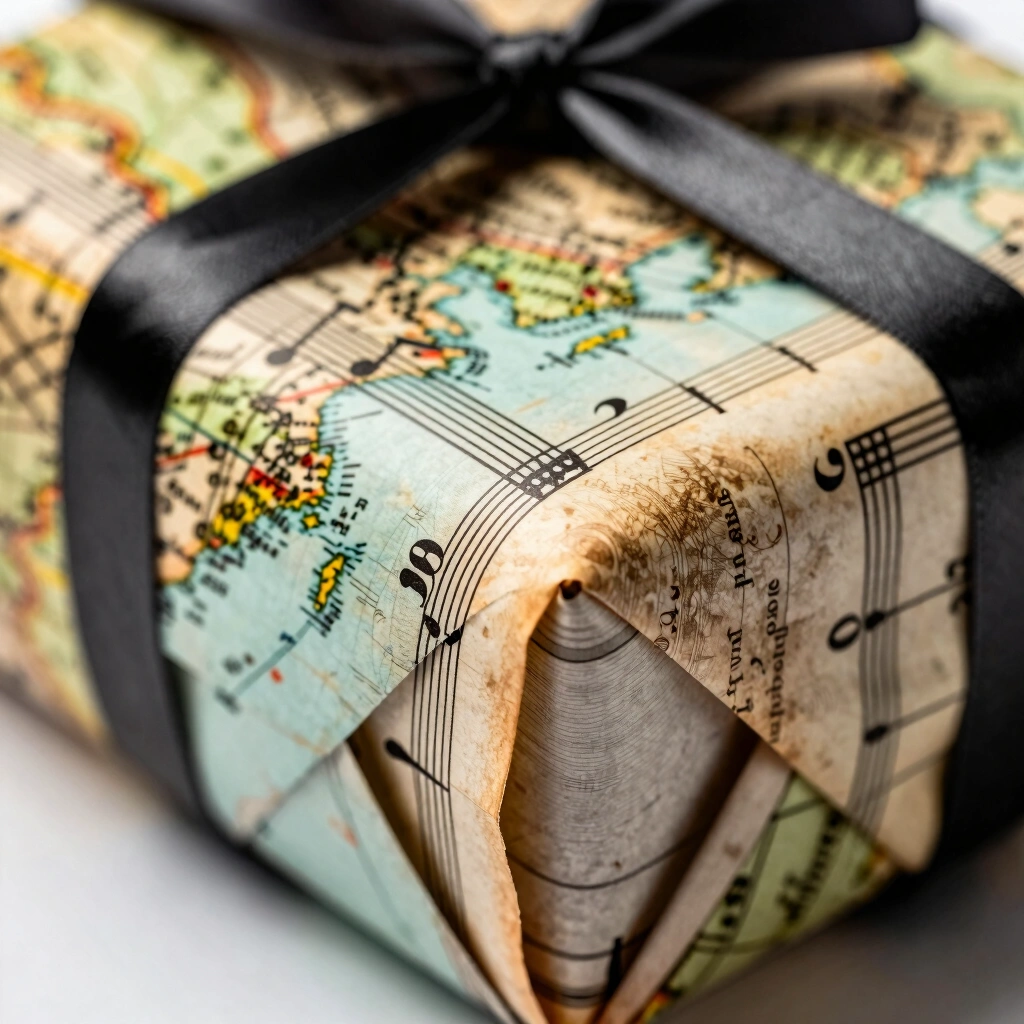 18. Recycled Map or Sheet Music Wrap